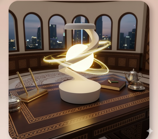 مصباح فاخر بتصميم دوّار أنيق مع شحن لاسلكي للهاتف