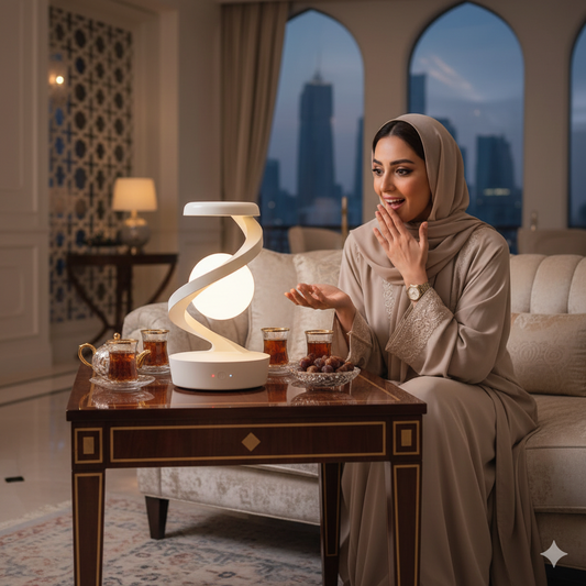 مصباح فاخر بتصميم دوّار أنيق مع شحن لاسلكي للهاتف